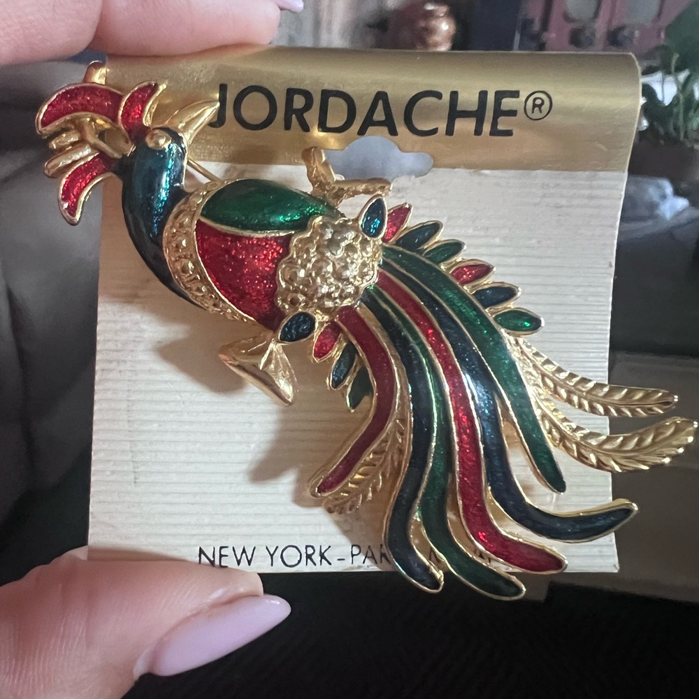 Jordache Multicolor Peacock Bird Brooch Vintage